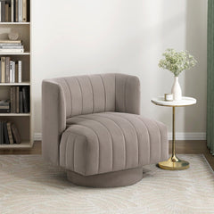 Modern Swivel Chair Upholstered Comfort Taupe Stylish Living Room Furniture 1pc Accent Chair Contemporary Design Barrel Back