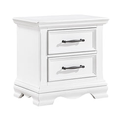 Charming White Finish 2-Drawer Nightstand Durable Wood Black Handles Classic Bedside Table 1pc Bedroom Furniture