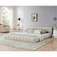 King size Upholstered Bed Frame with Thick Fabric, Chenille Fabric Grounded King Size Platform Bed with Headboard and Solid Frame. No Box Spring Needed-Beige(88.5''*85.5''*24'')