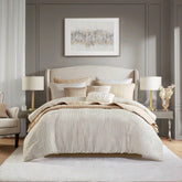 10 PCS Cal King Luxury Jacquard Comforter Set Ivory