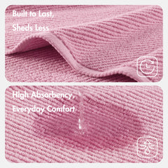 6-Piece 100% Cotton Quick Dry Diagonal Ribbed 6pcs Towel Set, Pink