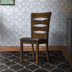 Transitional Ladder Back Side Chair with Leatherette Seat, Set of 2, Brown