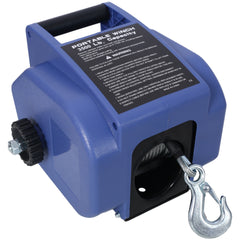 12v 3500lbs Trailer Winch,Reversible Electric Winch, for Boats up to 5000 lbs.Galvanized Wire Rope,with extra pulley hook,power in and power out,with manual function.blue plastic casing