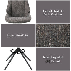 Malika Brown Gray Chenille Side Chair w/Swivel (Set of 2)