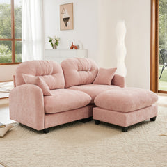Cloud Sectional L-Shaped Couch With Ottoman,Soft Chenille Fabric,Tufted Cushion Backrest Design High-Density Foam,Fits Bedrooms Living Rooms Reading Nooks,Pink