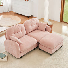 Cloud Sectional L-Shaped Couch With Ottoman,Soft Chenille Fabric,Tufted Cushion Backrest Design High-Density Foam,Fits Bedrooms Living Rooms Reading Nooks,Pink