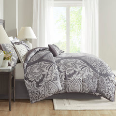 7 Piece Cotton Printed Comforter Set Grey King