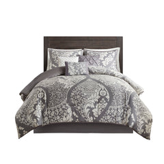 7 Piece Cotton Printed Comforter Set Grey King