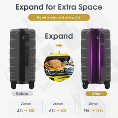 24 Inch Hardshell ABS Checked Luggage, Durable Expandable Travel Suitcase with Spinner Wheels, TSA Lock