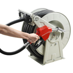 Fuel Hose Reel, 3/4" x 66', Extra Long Retractable Diesel Hose Reel, Heavy-Duty Carbon Steel Construction with Automatic Fuel Nozzle, NBR Rubber Hose for Aircraft Ship Vehicle Tank Truck, 300PSI