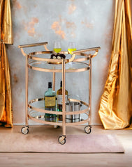 Lakelyn Clear Glass & Rose Gold Finish Serving Cart