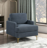 Modern Comfort Accent Chair 1pc Gray Chenille Upholstery Gold Finish Metal Legs Living Room Furniture Durable Plywood