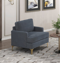 Modern Comfort Accent Chair 1pc Gray Chenille Upholstery Gold Finish Metal Legs Living Room Furniture Durable Plywood