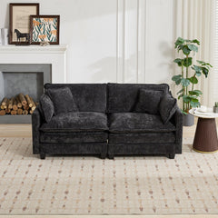 Cloud Sofa LoveSeat (Ottoman is not included), Modern Sectional Couch, for Living Room Bedroom and Apartment, Comfy Double Layer Upholstered Seat Cushion, Breathable Chenille Fabric, Black,SW5012BK