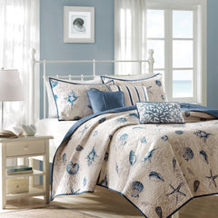 Brushed Microfiber Quilt Set with Throw Pillows Blue Twin/Twin XL