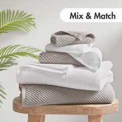 4-Piece 100% Cotton Quick Dry Diagonal Ribbed 4pcs Hand Towel Set, Grey