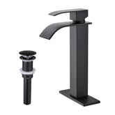 Waterfall Spout Bathroom Sink Single Handle Faucet with Pop-Up Drain (No Overflow)