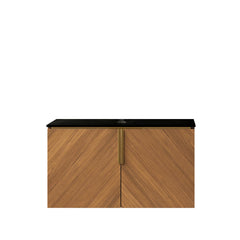 30" ARAI Black Sintered Stone with Stone Pattern Countertop and Brown Oak Cabinet, NO Basin, NO Faucet and Sink Cover