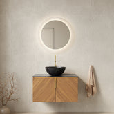 ARAI 30" Bathroom Vanity&Sink, Floating Plywood Bathroom Storage Cabinet with 2 Doors, Black Sintered Stone Top&Black Bowl Ceramic Basin with Stone Pattern, Brown Oak Woodgrain (New SKU)