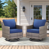 Outdoor Swivel Rocker Patio Chairs Set of 2, Gray Wicker Furniture Swivel Patio Chairs Ideal for Porch, Poolside, Deck, and Yard in Blue