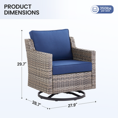 Outdoor Swivel Rocker Patio Chairs Set of 2, Gray Wicker Furniture Swivel Patio Chairs Ideal for Porch, Poolside, Deck, and Yard in Blue