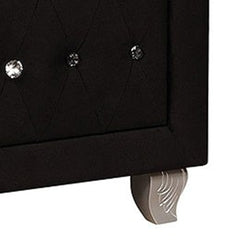 Rea Nightstand, 2 Drawers with Crystal Knobs, Black Velvet Upholstery