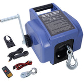 12v 2000lbs Trailer Winch,Reversible Electric Winch,for Boats up to 5000 lbs,Galvanized Wire Rope,with extra pulley hook, Rapid Mount, wirelss remote control,power in and power out.blue plastic casing