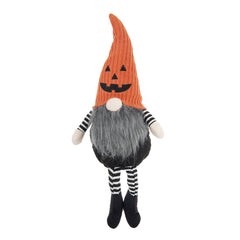 8.3x4.7x23.5" Fabric Sitting Gnome with Orange Knit Hat, for Halloween Decor