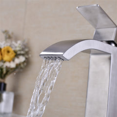 Waterfall Spout Bathroom Sink Single Handle Faucet with Pop-Up Drain (with Overflow)