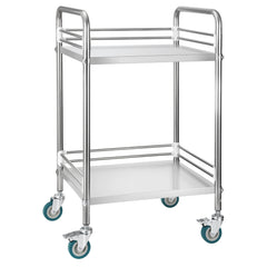 Stainless Steel Cart, 2-Tier Rolling Lab Utility Cart with Lockable Wheels, Medical Serving Trolley Clinic Tray, Heavy Duty Mobile Service Storage Tray for Hospital, Restaurant, Kitchen, Salon