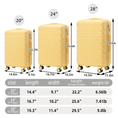 20"/24"/28" 3 pcs/set in ABS Spinner Wheel Luggage, Matching Color , With Combination Lock (Yellow)