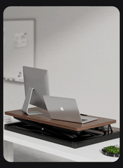 32 Inch Desk Converter, Height Adjustable Sit to Stand Riser, Dual Monitor and Laptop Workstation with Wide Keyboard Tray, Walnut Color