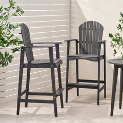 Outdoor Acacia Wood Adirondack Barstools, Set of 2, Dark Gray