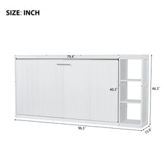 Twin Size Murphy Bed with Bookshelf, White