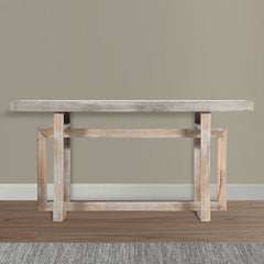 59 Inch Artisan Sideboard Console Table with Geometric Interlocked Base, Distressed Matte Gray