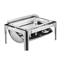 4Qt 1 Pack Rectangle Roll Top Chafing Dish Set 2 Half Size Pans Stainless Steel
