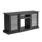 TV Stand for TVs up to 65 inch, Modern Entertainment Center with Light Strip, Wooden TV Cabinet Storage with Glass Doors and Adjustable Shelves, Console Table for Living Room and Bedroom, Black