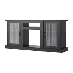 TV Stand for TVs up to 65 inch, Modern Entertainment Center with Light Strip, Wooden TV Cabinet Storage with Glass Doors and Adjustable Shelves, Console Table for Living Room and Bedroom, Black