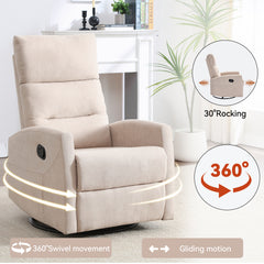Manual Recliner Chair with Rocker and Swivel in Fabric for Living Room, Beige