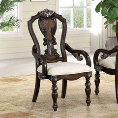 Traditional Style 2pc Arm Chair Ornate Corbels Dark Brown Finish Dining Room