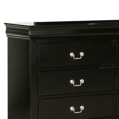 Ryla Wide Dresser, 6 Drawers, Nickel Metal Handles, Black Solid Wood
