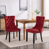 Classic Velvet Dining Chairs, High-end Tufted Solid Wood Contemporary Velvet Upholstered Dining Chair with Wood Legs Nailhead, SET OF 2,Burgundy, Wine Red,SW2001WR