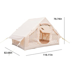 Inflatable Camping Tents with Hand Pump, Air Glamping Tents, Easy Setup Waterproof and Windproof Blow up Tent, 4 Seasons Oxford Cabin Tent with Mesh & Chimney Window.