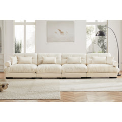 Super Comfort Oversized Modular Velvet Sectional Sofa Couch with Movable Ottoman,Corner Sectional with Bolstered Armrests, Deep Seat Cloud Couch, Convertible L Shaped Couch for Living Room Cream