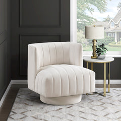 Modern Swivel Chair Upholstered Comfort Beige Stylish Living Room Furniture 1pc Accent Chair Contemporary Design Barrel Back
