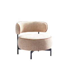 Light Brown Finish Swivel Chair Metal Legs Contemporary Style Curved Backrest Contrast Welt Pocketed Coil