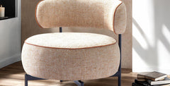 Light Brown Finish Swivel Chair Metal Legs Contemporary Style Curved Backrest Contrast Welt Pocketed Coil