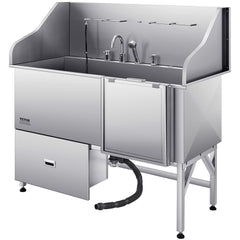 61 Inch Dog Grooming Bath Tub Stainless Steel w Ramp Water Filter