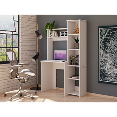 Desk, Five Shelves, Two Superior Shelves, White