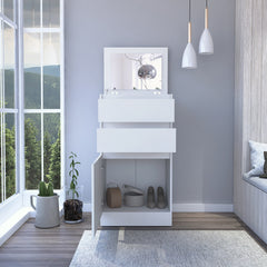 Dresser 43 inchH, Jewelry Box, Mirror, Single Door Cabinet, Two Drawers, White